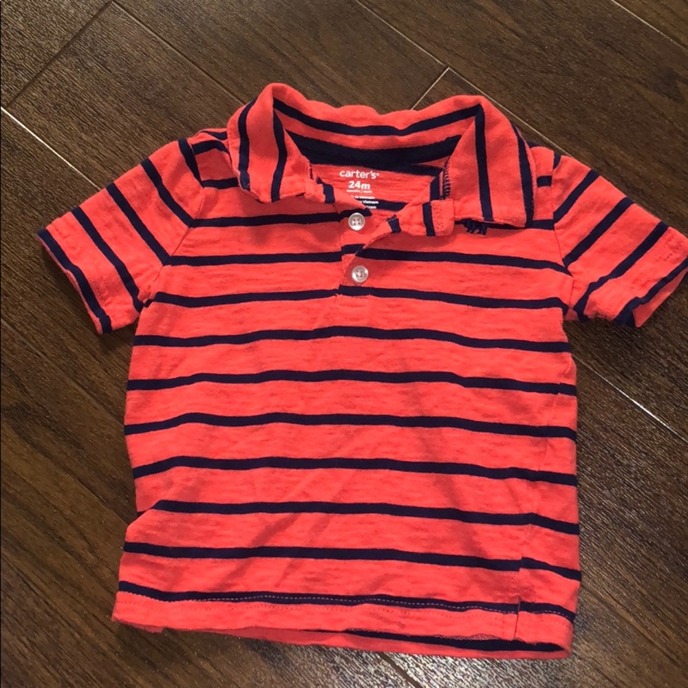 Carter’s orange/navy striped polo